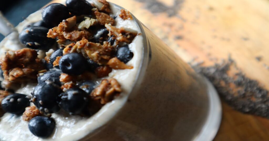 Vegan Cashew Butter Chia Seed Pudding Topped with Blueberries