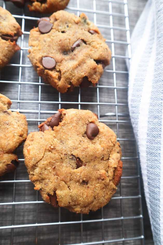 Vegan Banana Chocolate Chip Cookies on a cooling rack